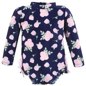 NWT Hudson Baby Girls Swimsuit long sleeve rash guard Navy floral Size 6-7Year